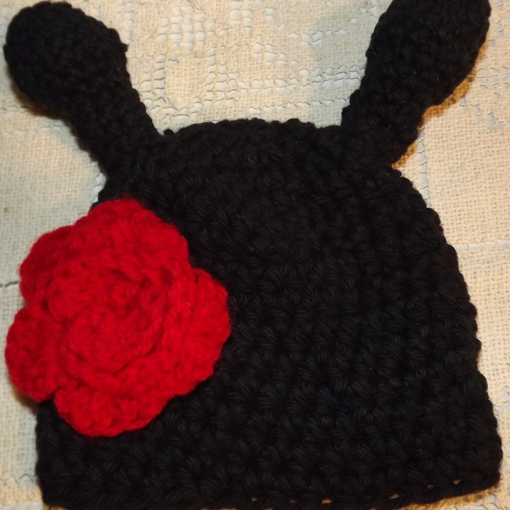 Hand made knitted lady bug baby hat
